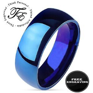 Personalized Engraved Men's Blue Wedding Ring Band - Engraved Ring For Him
